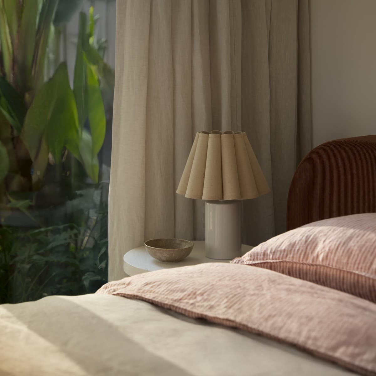 Lottie 1 Light Table Lamp with White Ceramic Base and Natural Fluted Shade-img-4
