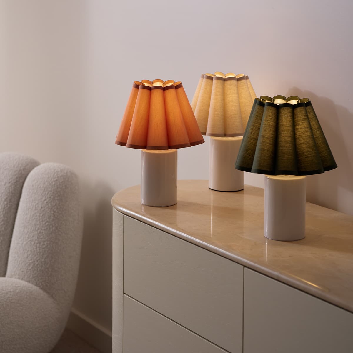Lottie Table Lamp with White Ceramic Base and Terracotta Fluted Shade-img-2