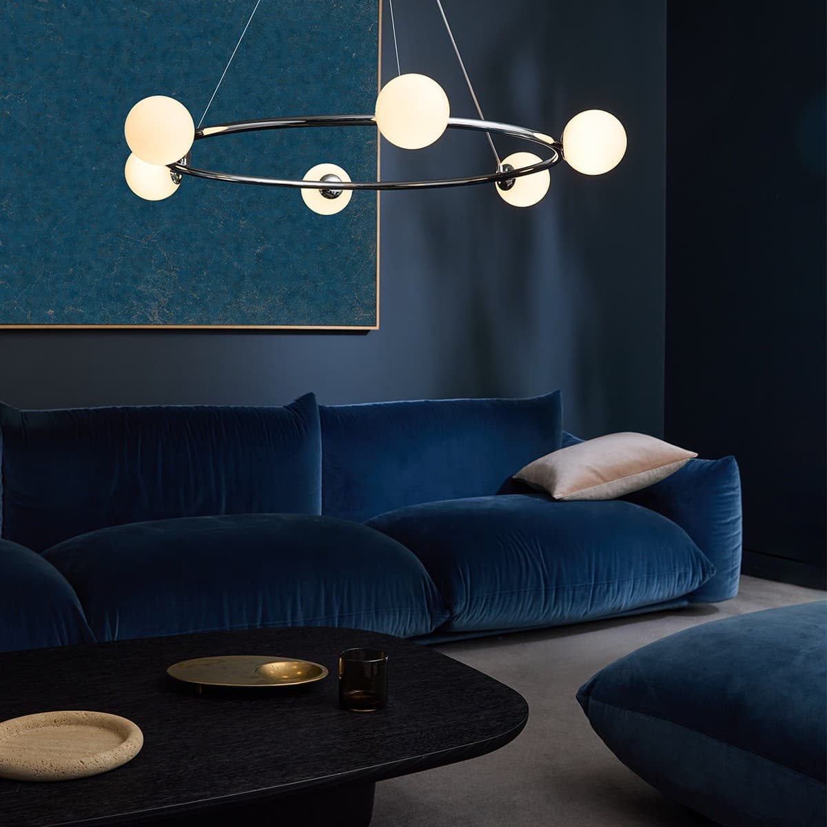Helix 6 Light Round Pendant in Chrome with Gloss Opal Glass-img-2