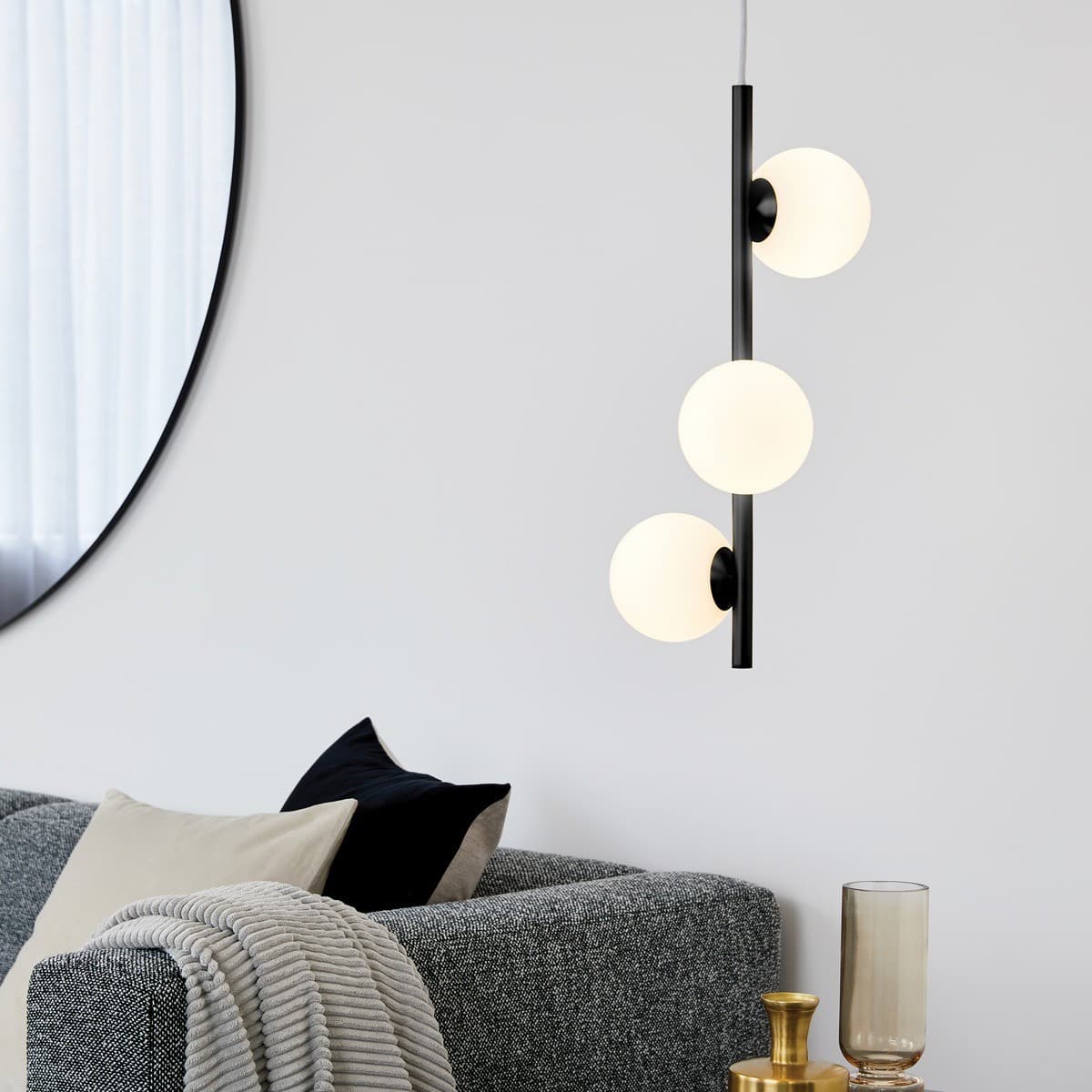 Helix 3 Light Pendant in Black with Frosted Opal Glass-img-2