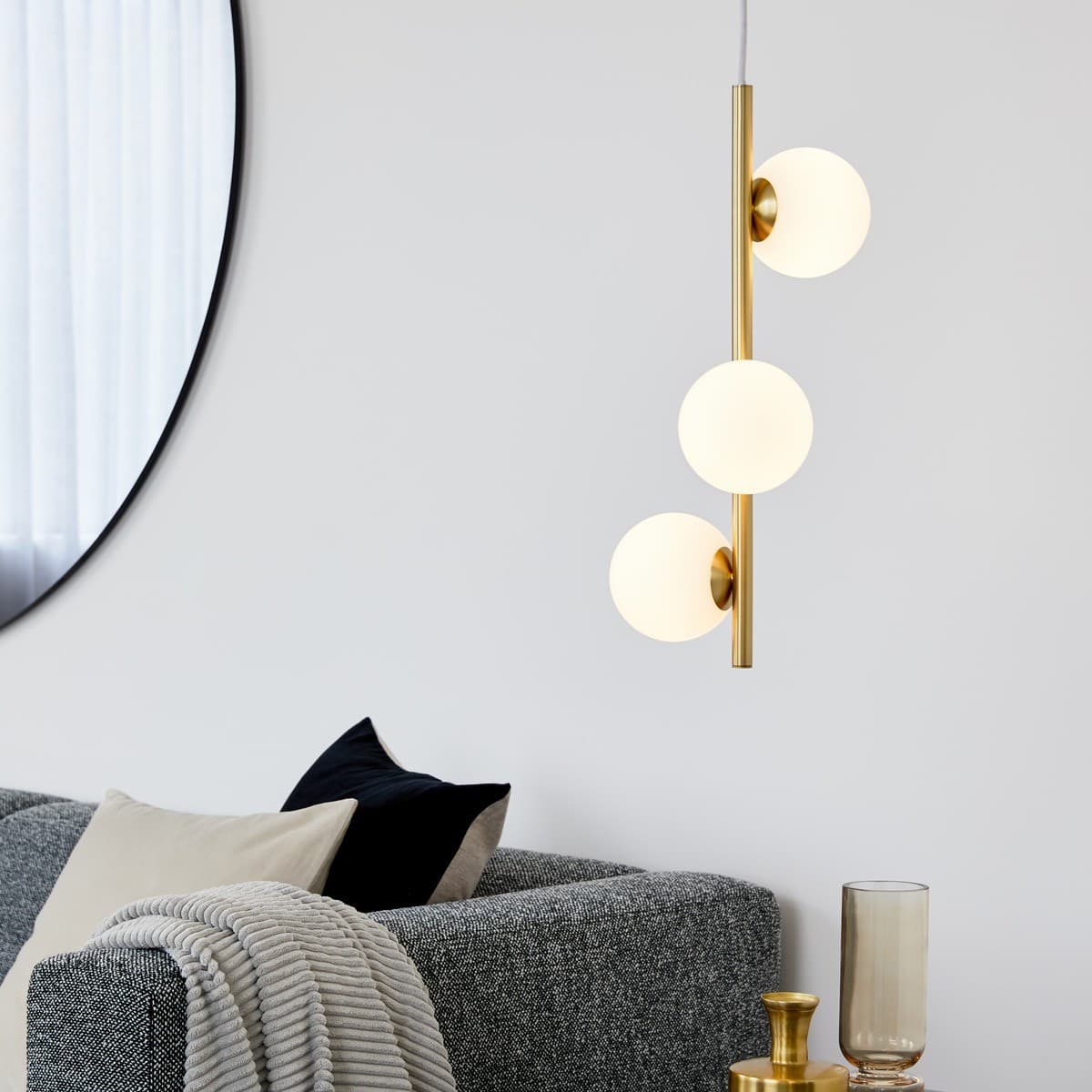 Helix 3 Light Pendant in Brass with Frosted Opal Glass