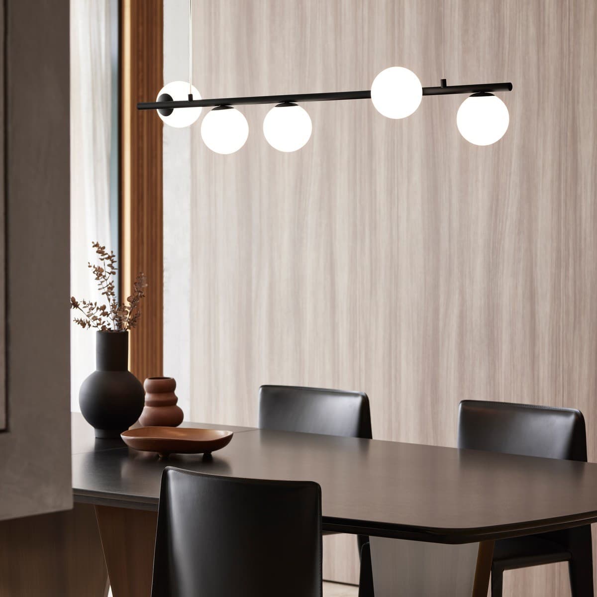 Helix 5 Light Bar Pendant in Black with Frosted Opal Glass