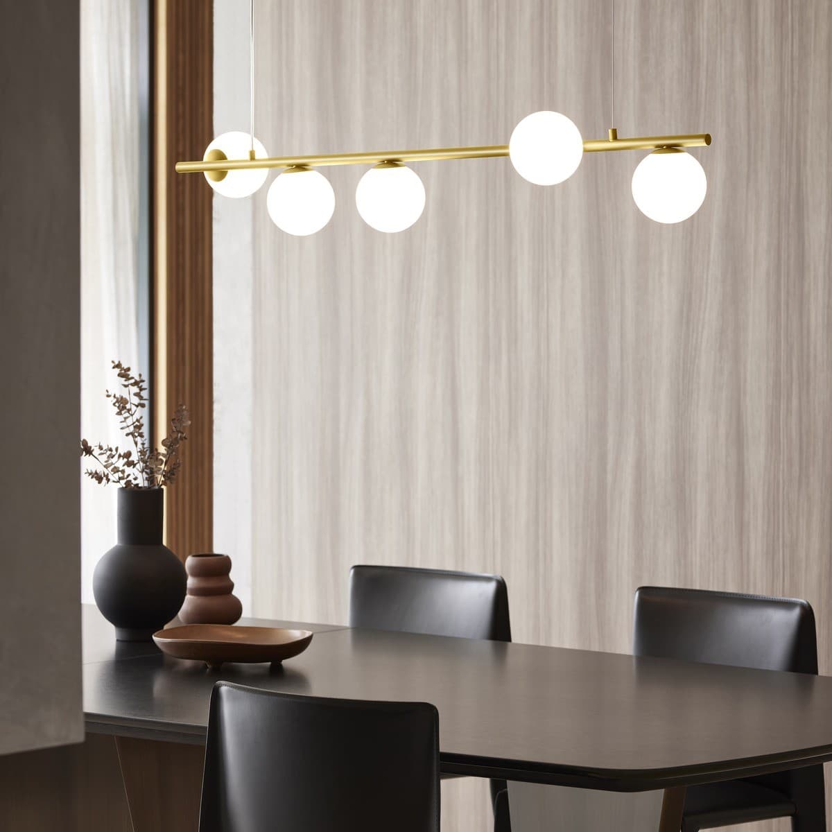 Helix 5 Light Bar Pendant in Brass with Frosted Opal Glass-img-2