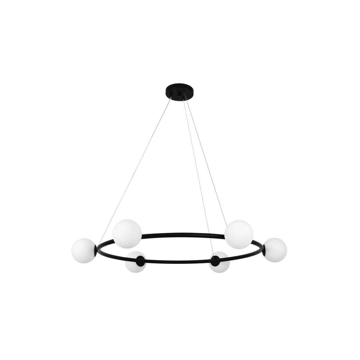Helix 6 Light Pendant in Black with Frosted Opal Glass
