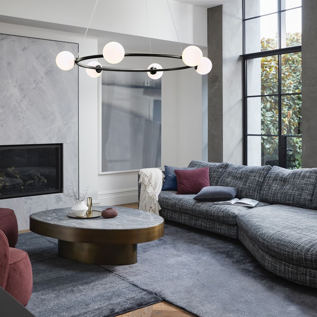 Helix 6 Light Pendant in Black with Frosted Opal Glass