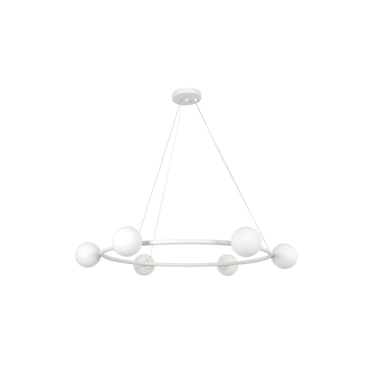 Helix 6 Light Round Pendant in Textured Chalk with Frosted Opal Glass