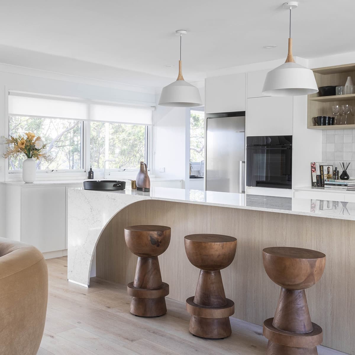 Husk 1 Light 400mm Pendant in Matte White with Ash Wood-img-2