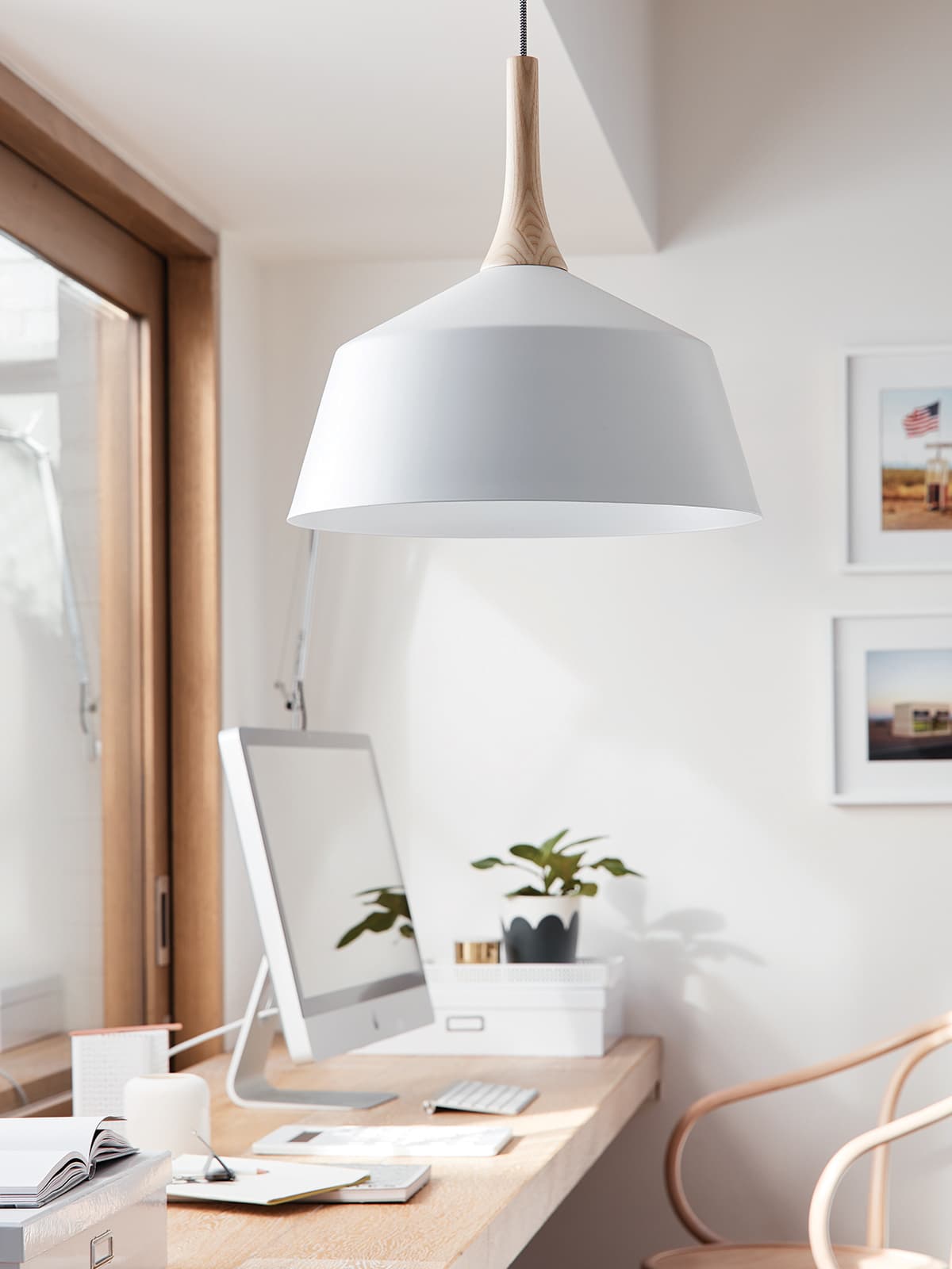 Husk 1 Light 540mm Pendant in Matte White with Ash Wood-img-2
