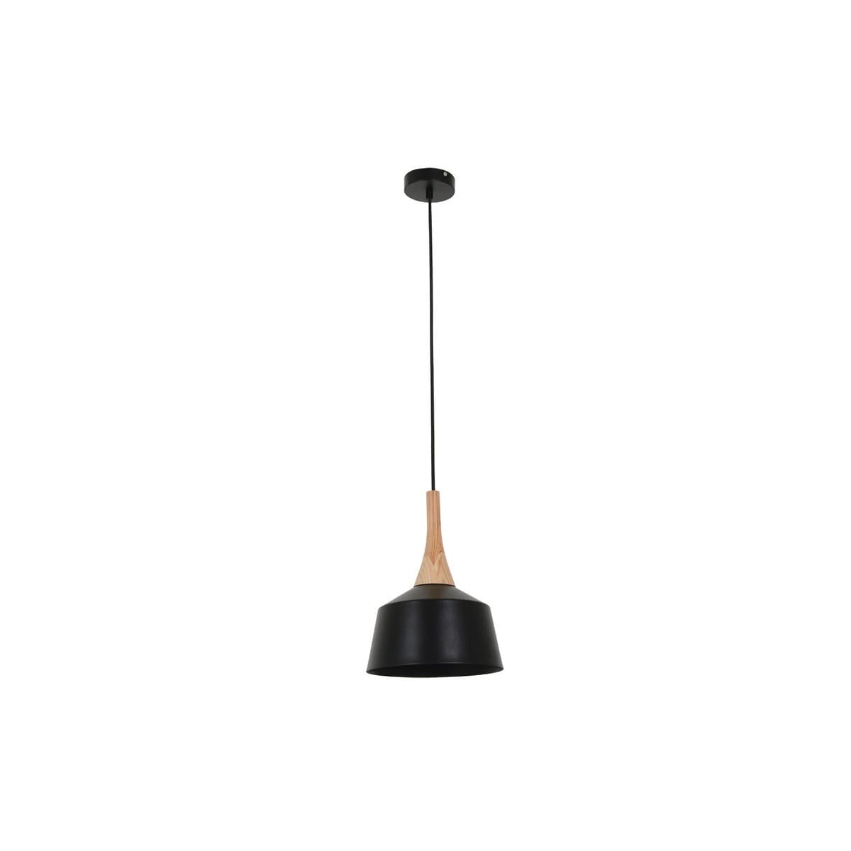 Husk 1 Light 205mm Pendant in Matte Black with Ash Wood-img-1