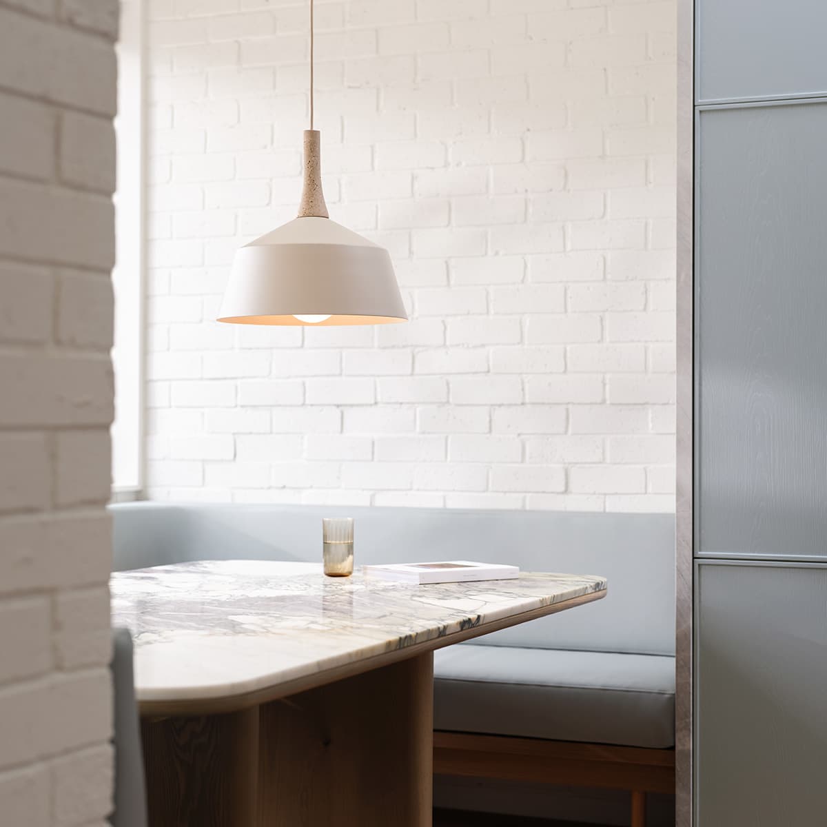Husk 1 Light Medium Pendant in Travertine with Beige Shade-img-3