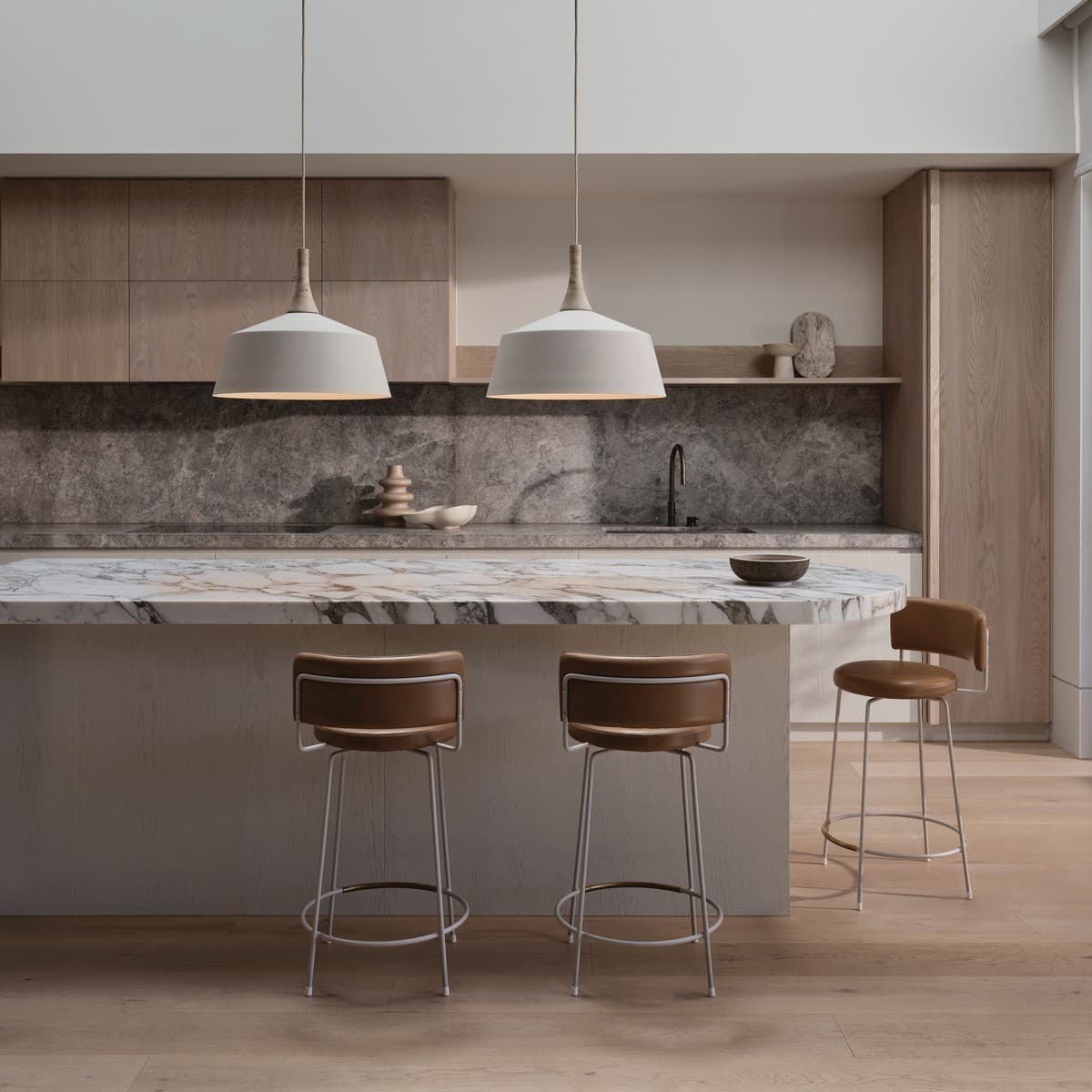Husk 1 Light Large Pendant in Travertine with Beige Shade-img-3