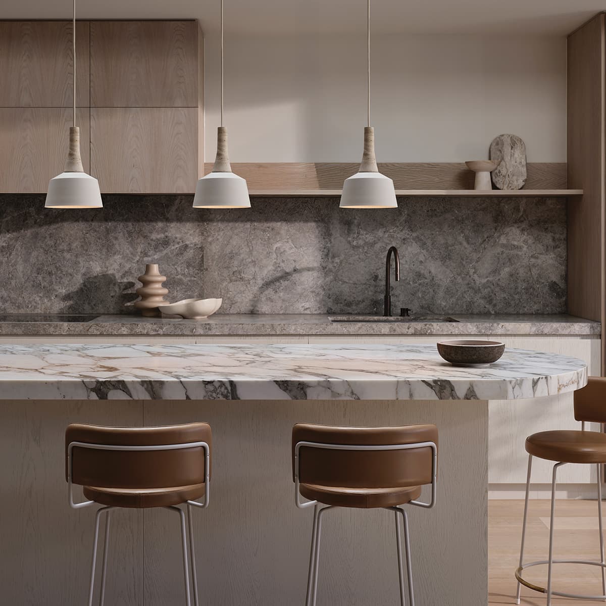 Husk 1 Light 205mm Pendant in Beige with Natural Travertine-img-2