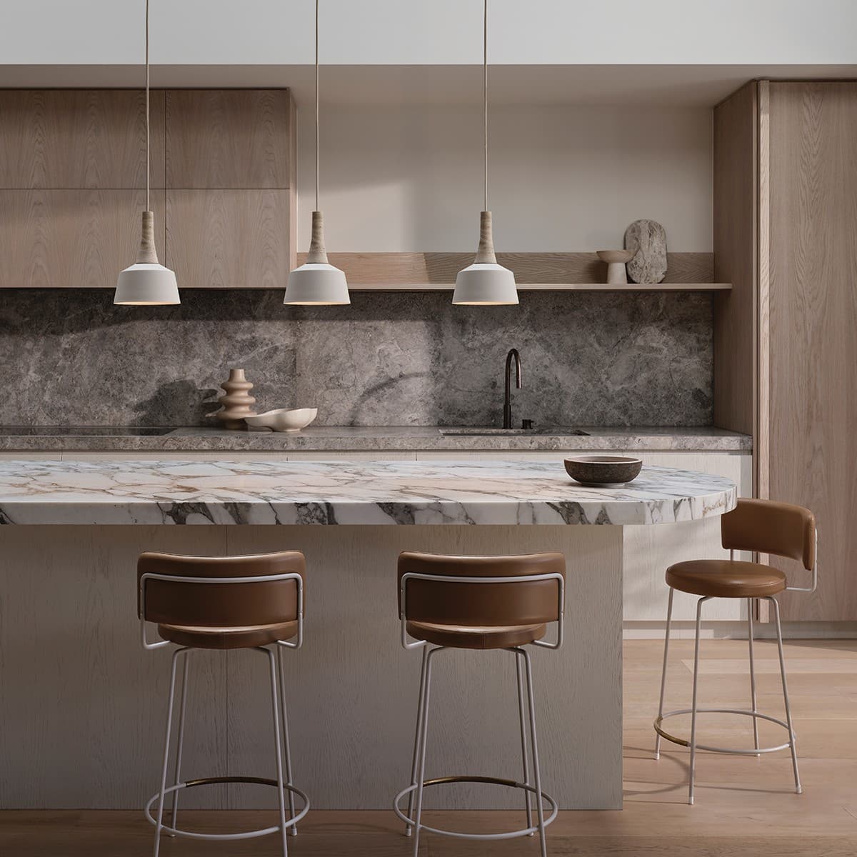 Husk 1 Light 205mm Pendant in Beige with Natural Travertine-img-4
