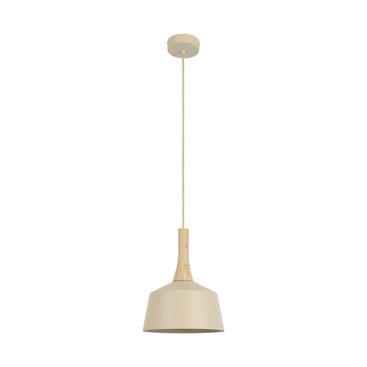 Husk 1 Light 270mm Pendant in Beige with Natural Travertine-img-1