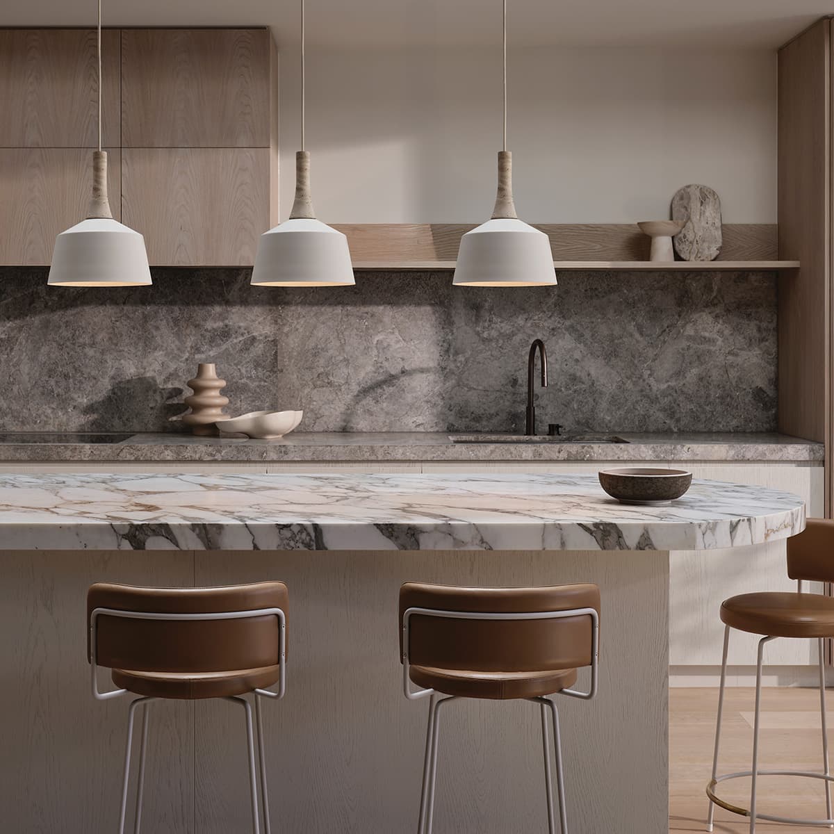 Husk 1 Light 270mm Pendant in Beige with Natural Travertine-img-2