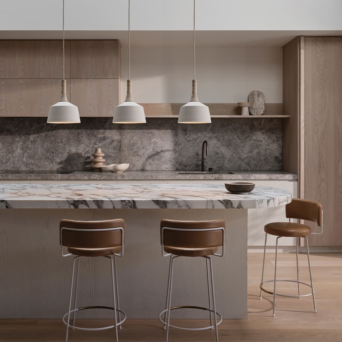 Husk 1 Light 270mm Pendant in Beige with Natural Travertine-img-4