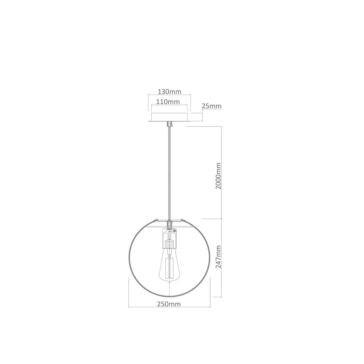 Marcel 1 Light 250mm Pendant in Black with Smoke Glass-img-2