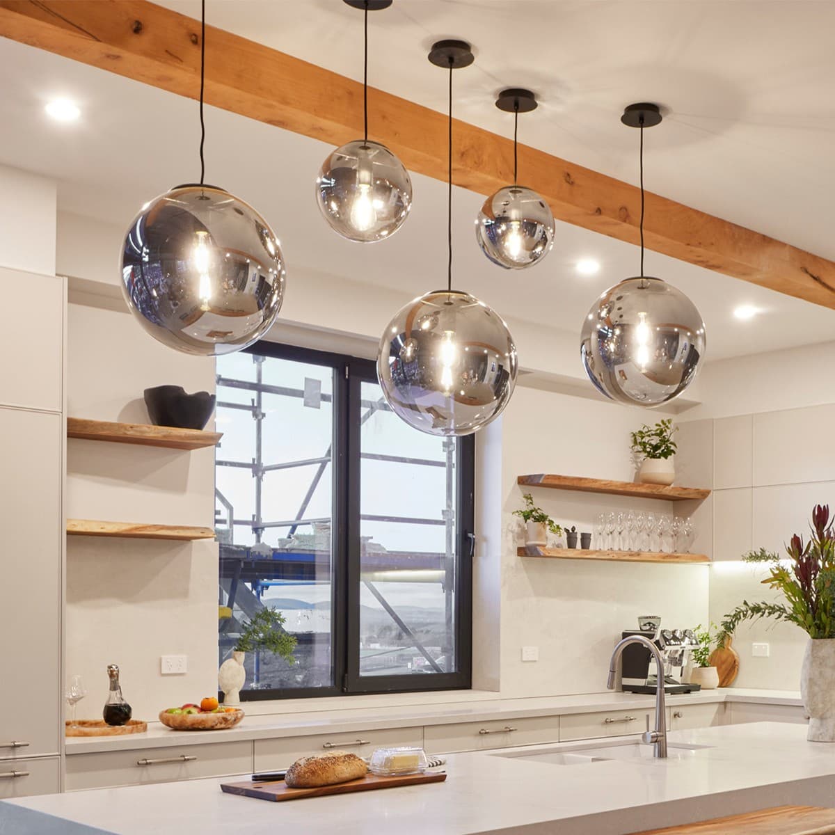 Marcel 1 Light 250mm Pendant in Black with Smoke Glass-img-3