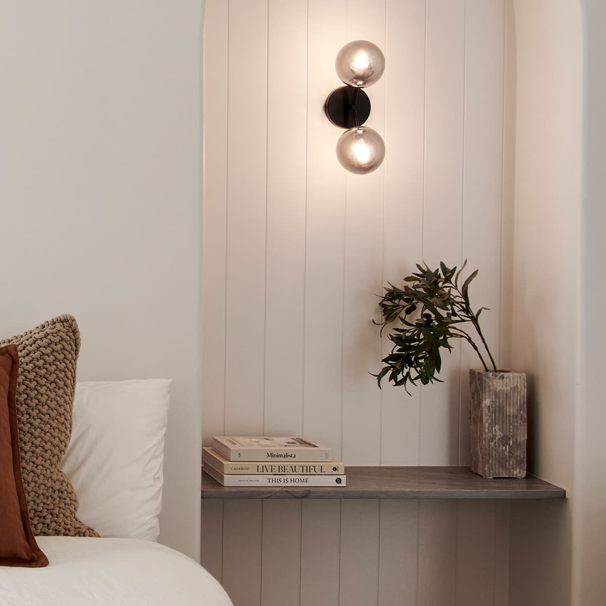 Orion 2 Light Wall Bracket in Black with Smoke Glass