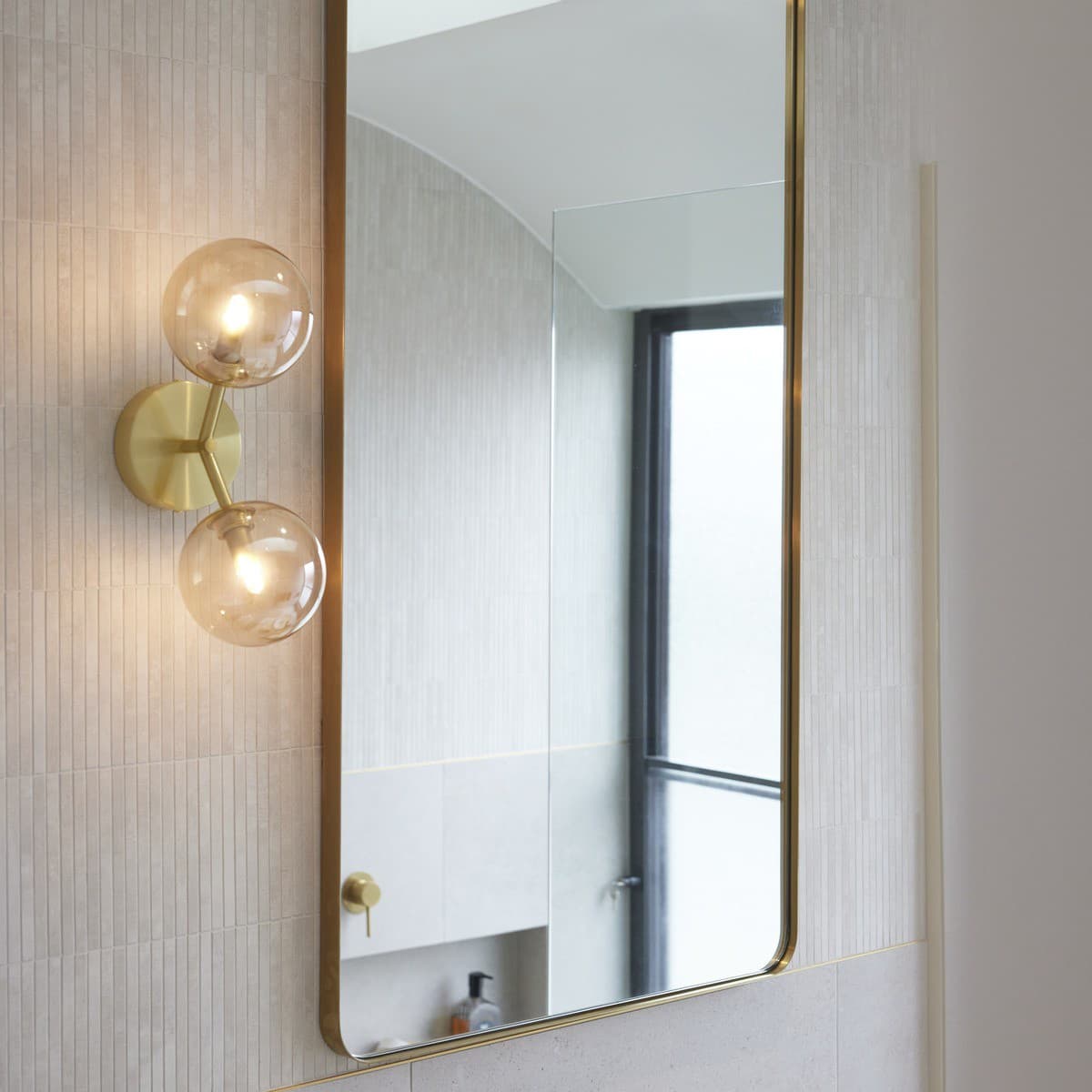 Orion 2 Light Wall Bracket in Brass with Amber Glass-img-2