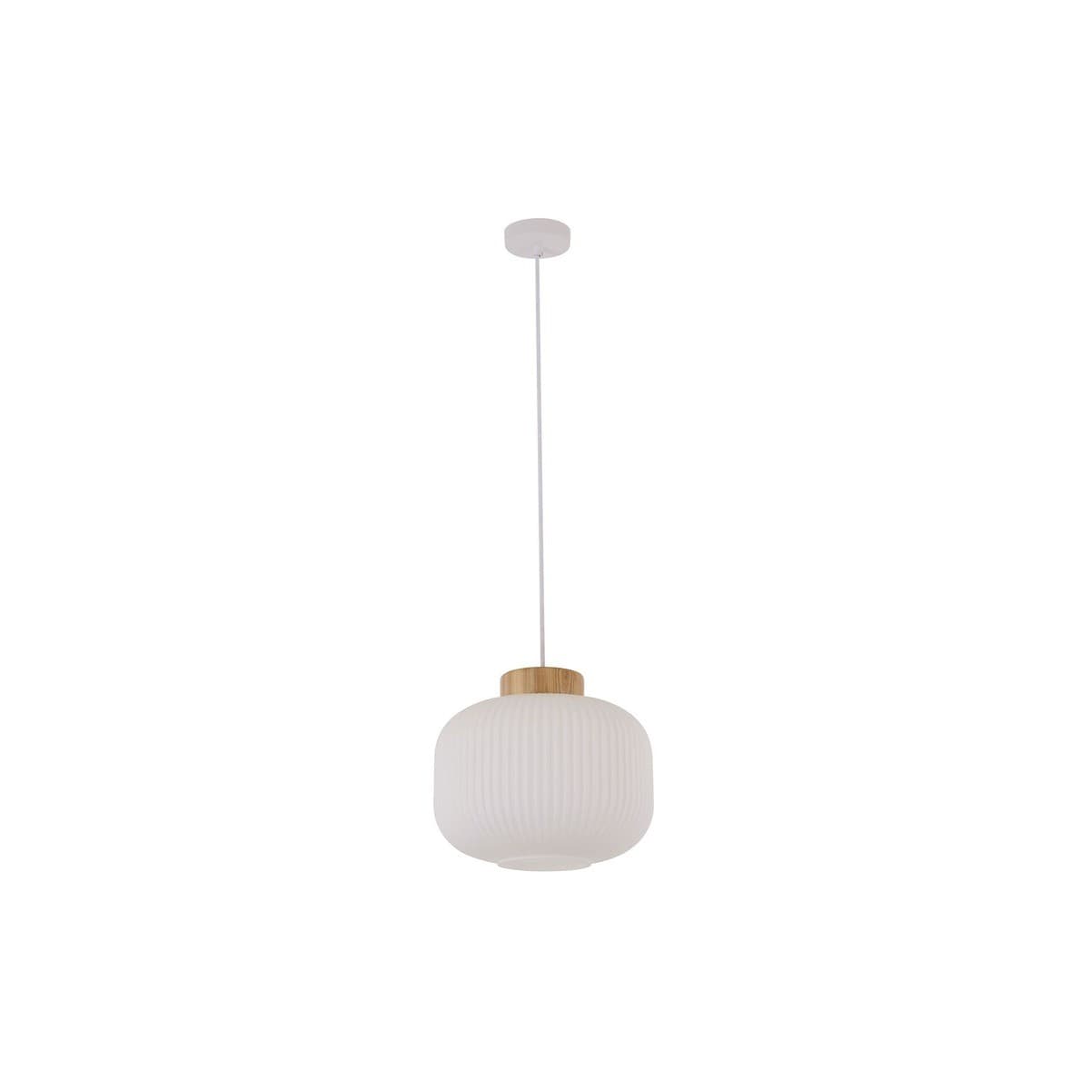 Mele 1 Light Squat Pendant in Frosted Opal Glass with Ash Wood-img-1
