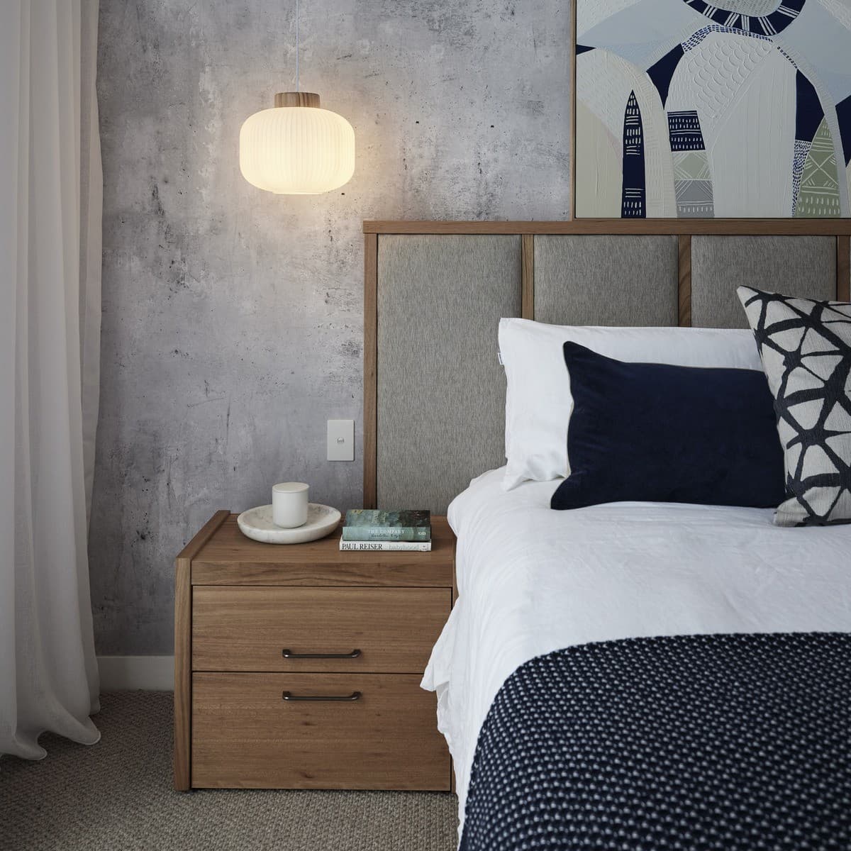 Mele 1 Light Squat Pendant in Frosted Opal Glass with Ash Wood-img-4