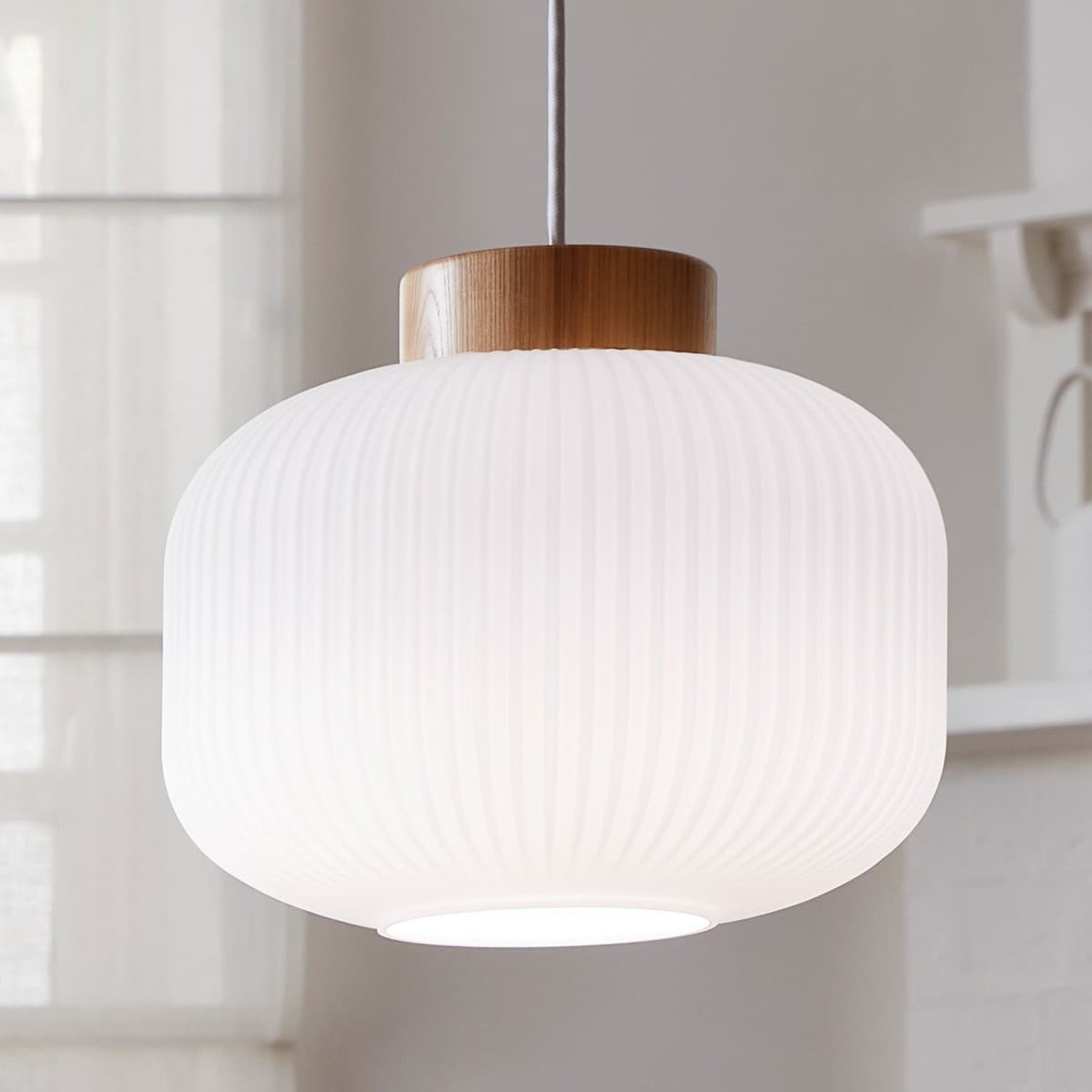 Mele 1 Light Squat Pendant in Frosted Opal Glass with Ash Wood-img-8
