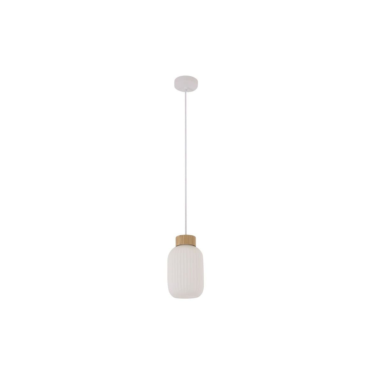 Mele 1 Light Small Pendant in Frosted Opal Glass with Ash Wood-img-1