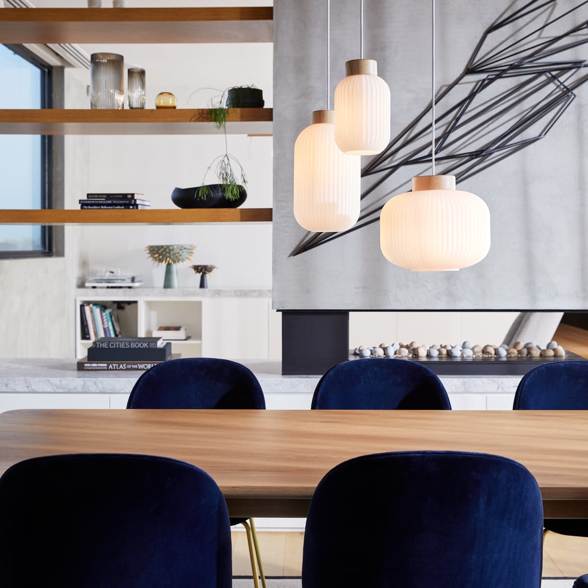 Mele 1 Light Large Pendant in Frosted Opal Glass with Ash Wood-img-3