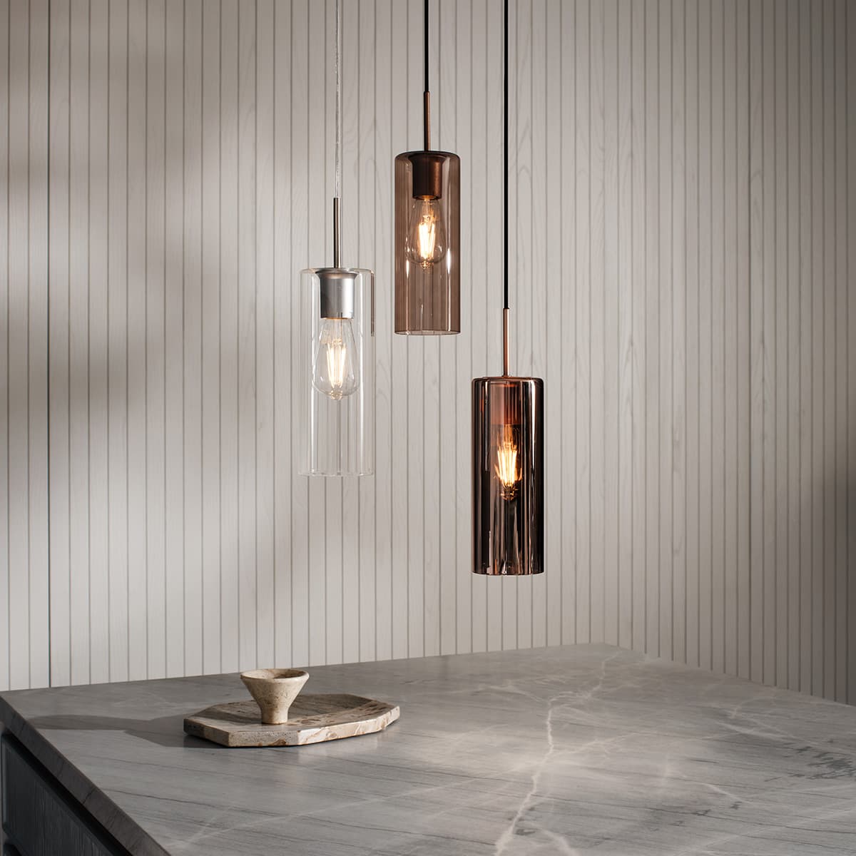 Form 1 Light Pendant in Brushed Chrome with Clear Glass