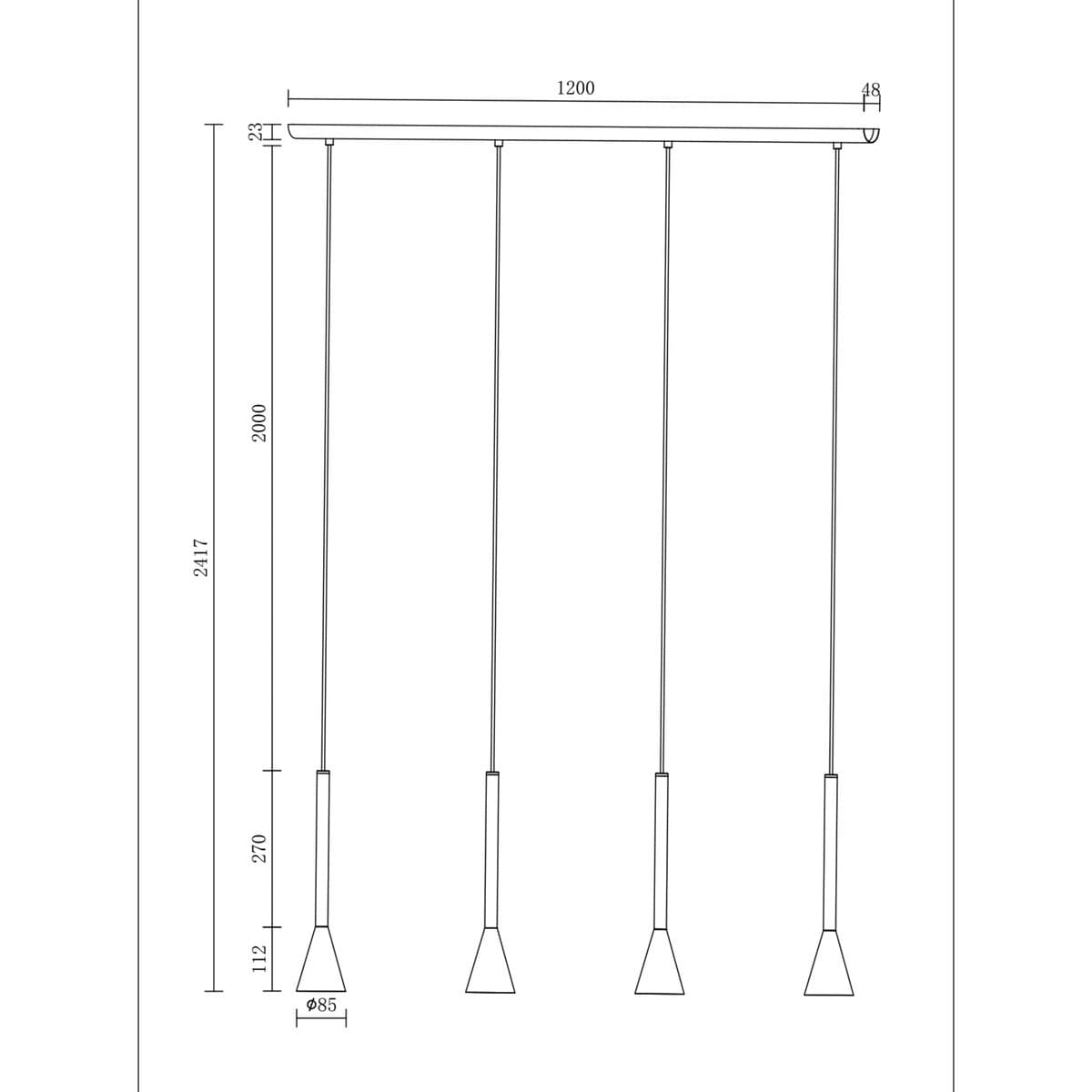 Parson 4 Light Bar Pendant in Matte Black-img-2