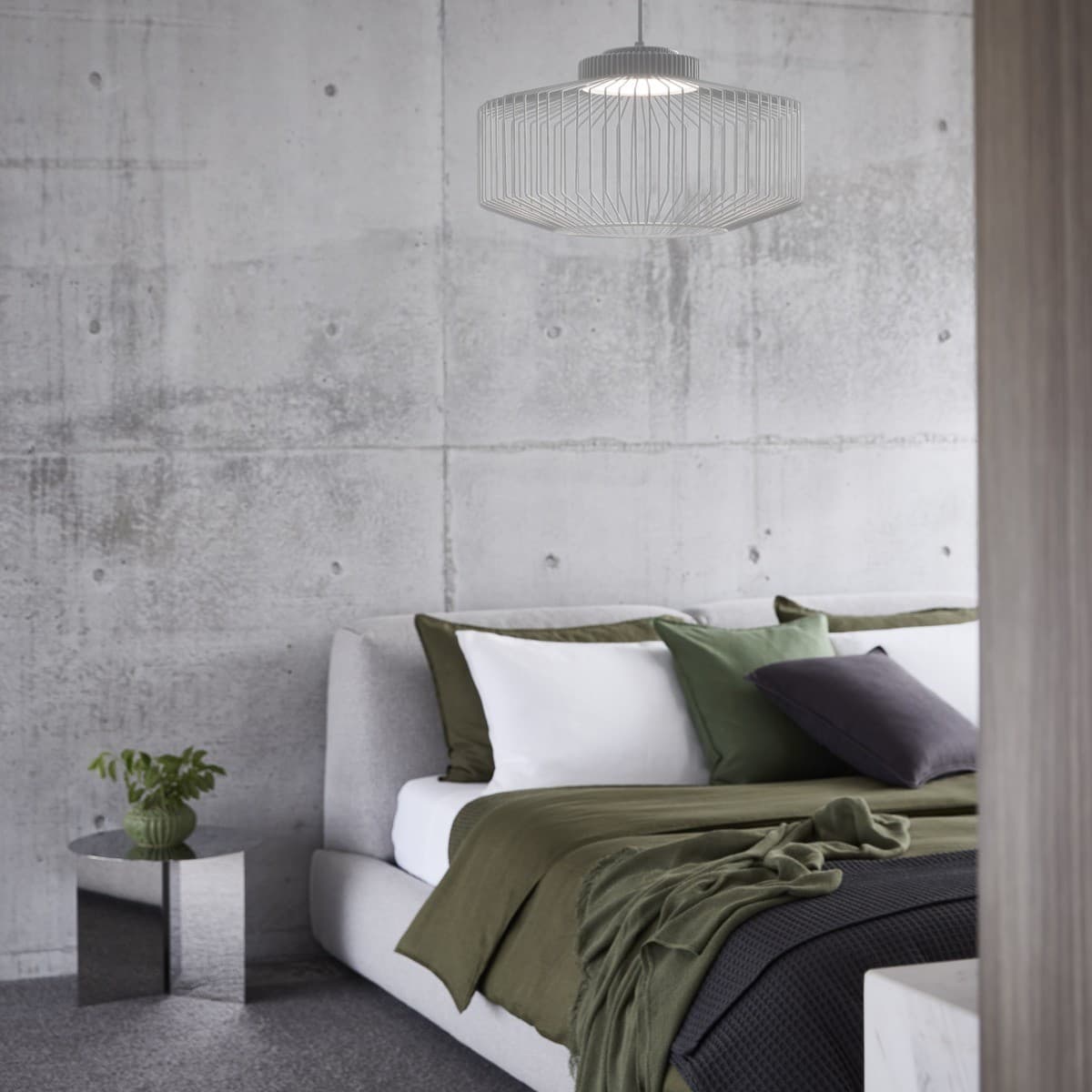 Akira 1 Light Squat Pendant with Metal Wire Shade in White