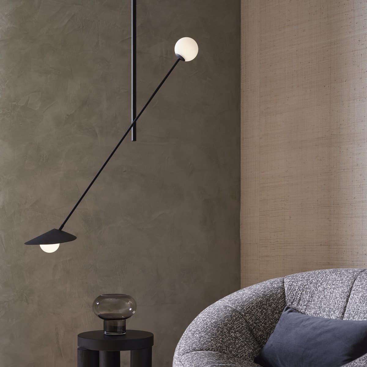 Quill 2 Light Pendant in Matte Black with Frosted Opal Glass