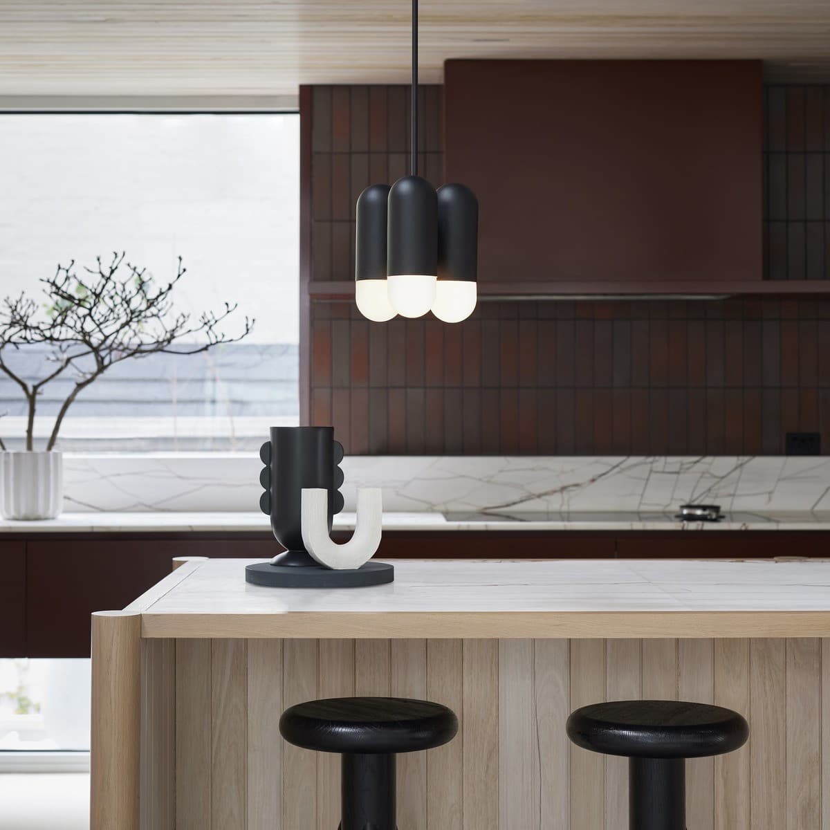 Capsule 3 Light Pendant in Black with Frosted Glass