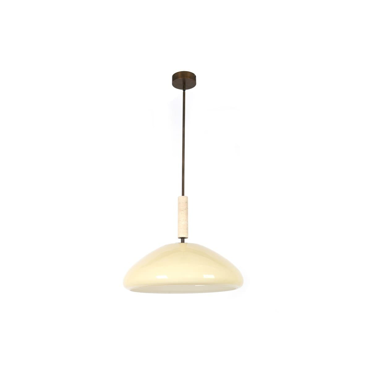 Merci 3 Light Large Pendant in Milk Glass with Bronze and Natural Travertine Detail-img-1