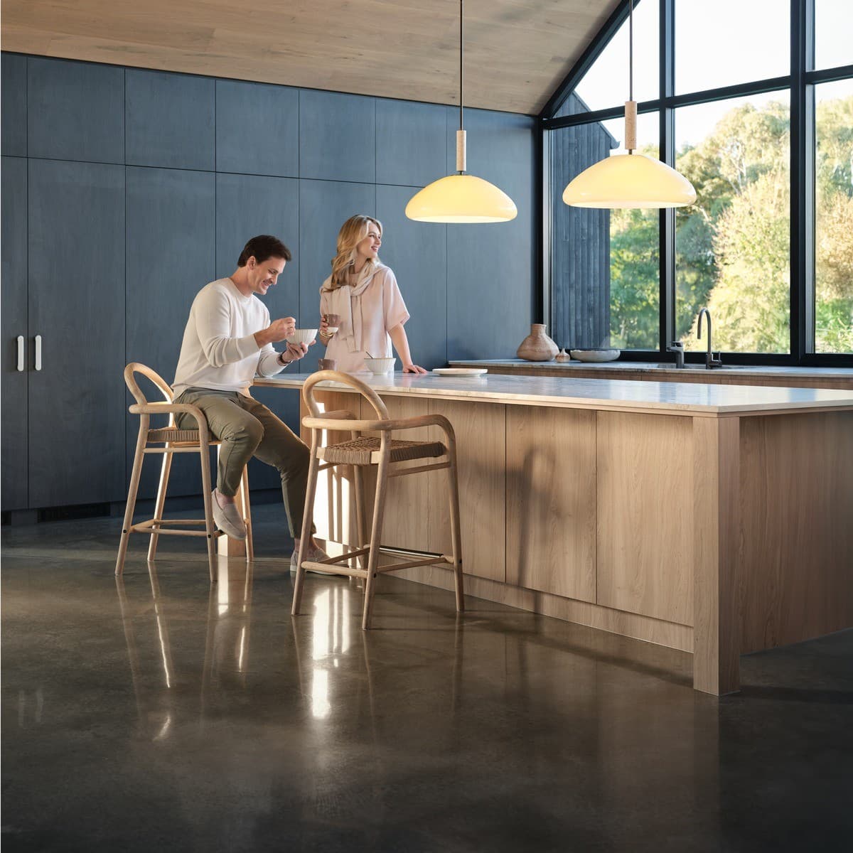 Merci 3 Light Large Pendant in Milk Glass with Bronze and Natural Travertine Detail-img-3
