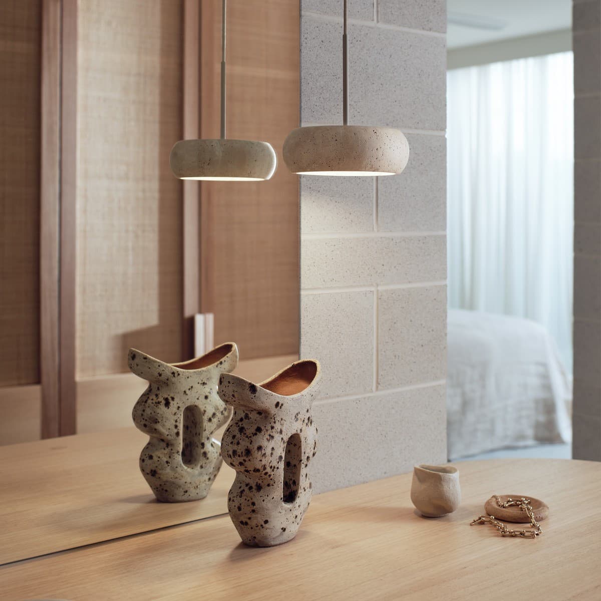 Pipete 1 Light Pendant in Beige with Natural Travertine-img-2