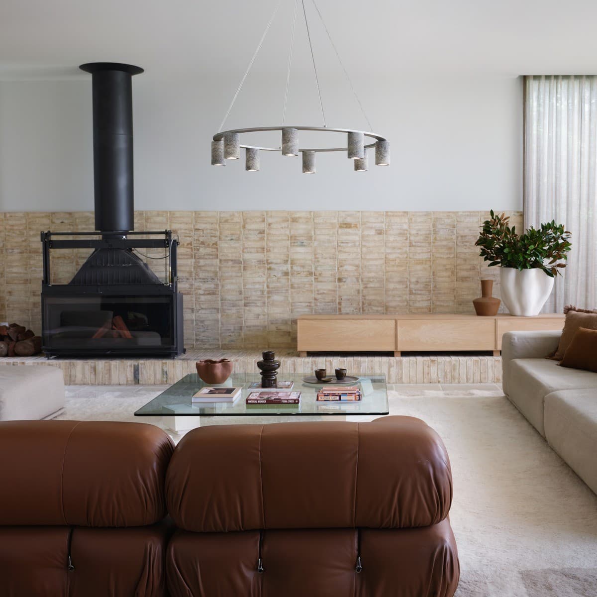 Hartley 8 Light 800mm Round Pendant in Brushed Nickel with Silver Travertine