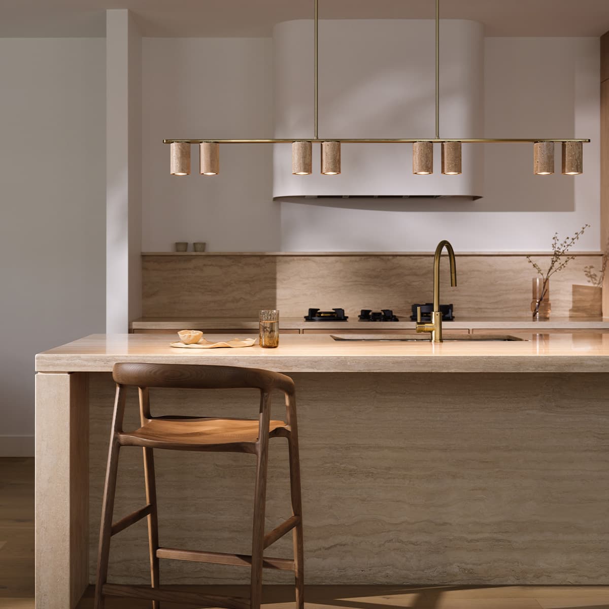 Hartley 8 Light 1.5m Linear Pendant in Aged Brass with Natural Travertine-img-2