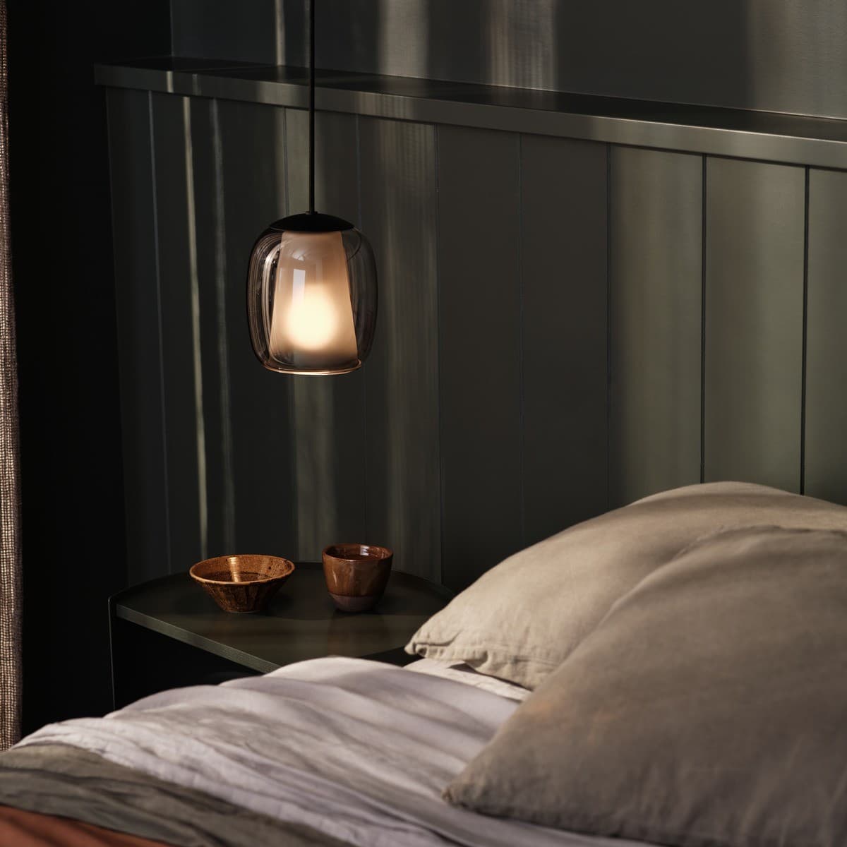 Celeste 1 Light Double Glass Pendant in Black with Smoke and Frosted Glass-img-2