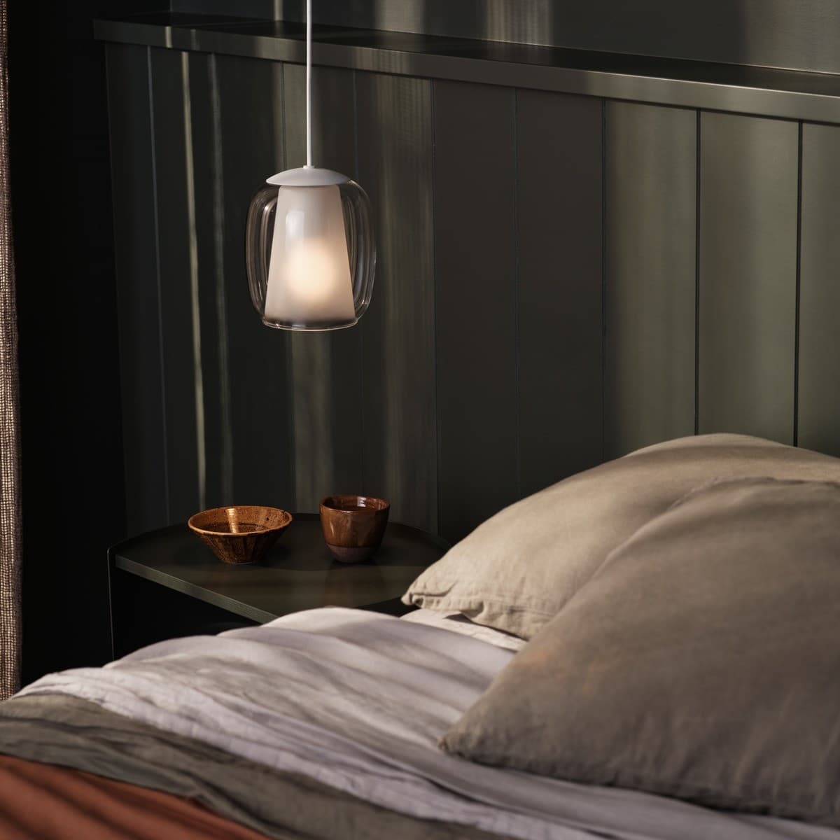 Celeste 1 Light Double Glass Pendant in White with Clear and Frosted Glass-img-2