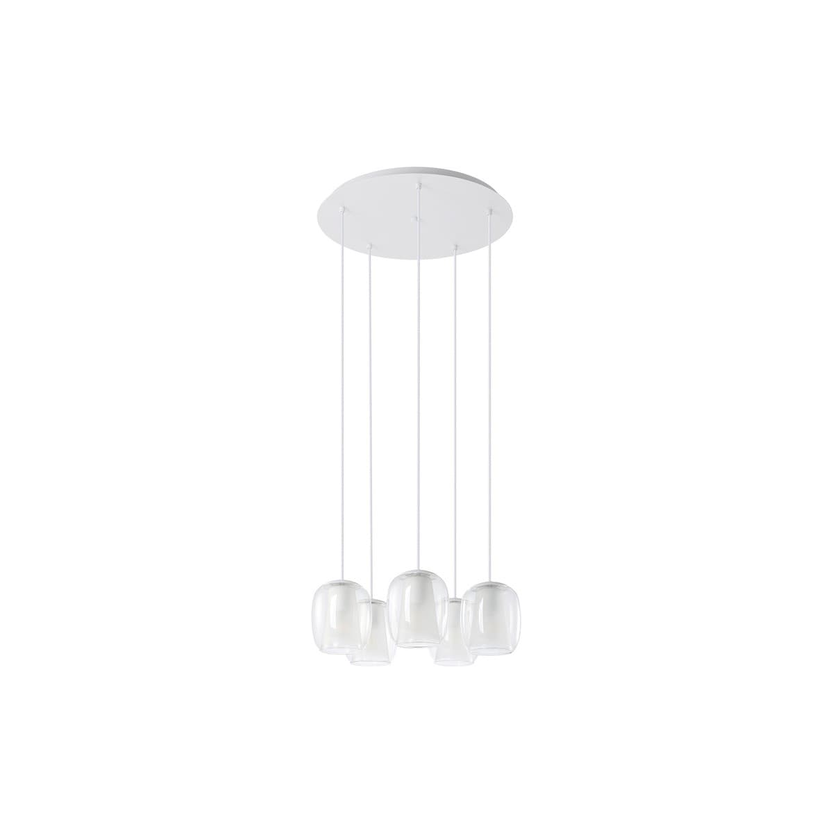 Celeste 5 Light Double Glass Pendant in White with Clear and Frosted Glass