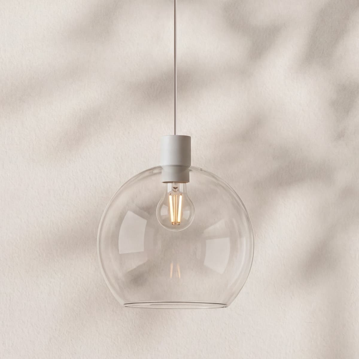 Adam Round Pendant in White with Clear Glass