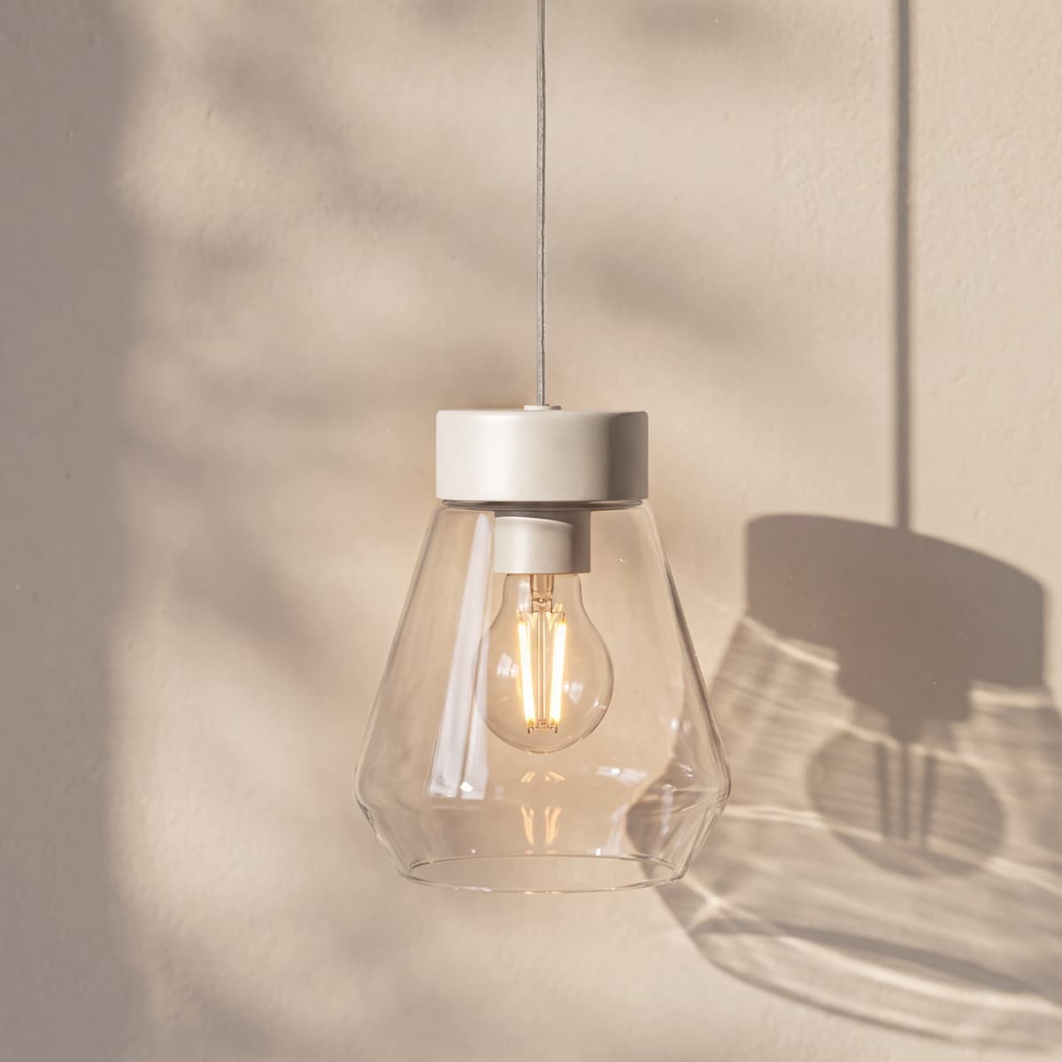 Oxford Diamond Pendant in White with Clear Glass