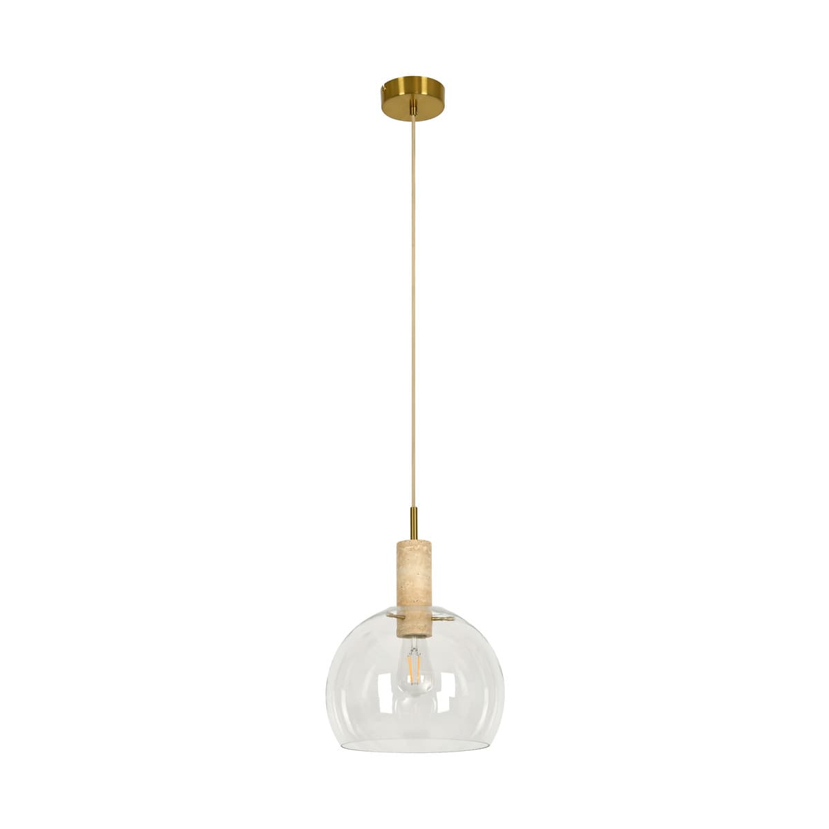 Odelia Pendant in Natural Travertine with Aged Brass and Clear Glass-img-1