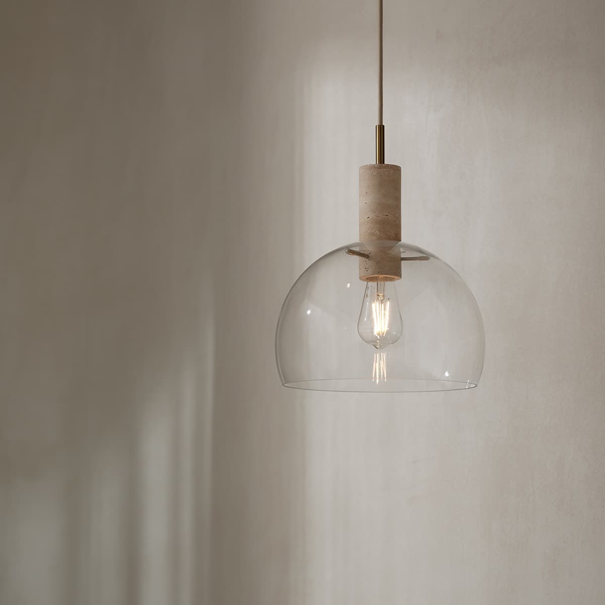 Odelia Pendant in Natural Travertine with Aged Brass and Clear Glass-img-2