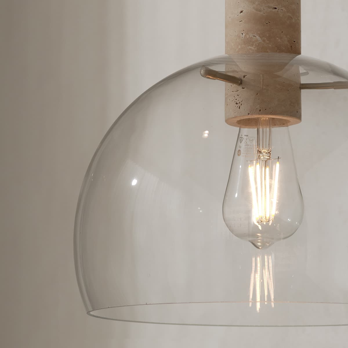 Odelia Pendant in Natural Travertine with Aged Brass and Clear Glass-img-3