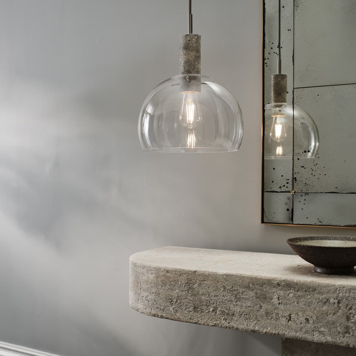 Odelia Pendant in Silver Travertine with Brushed Nickel and Clear Glass-img-2