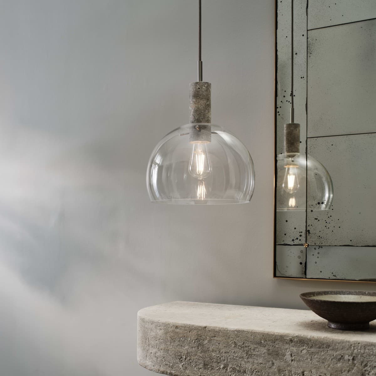Odelia Pendant in Silver Travertine with Brushed Nickel and Clear Glass-img-4