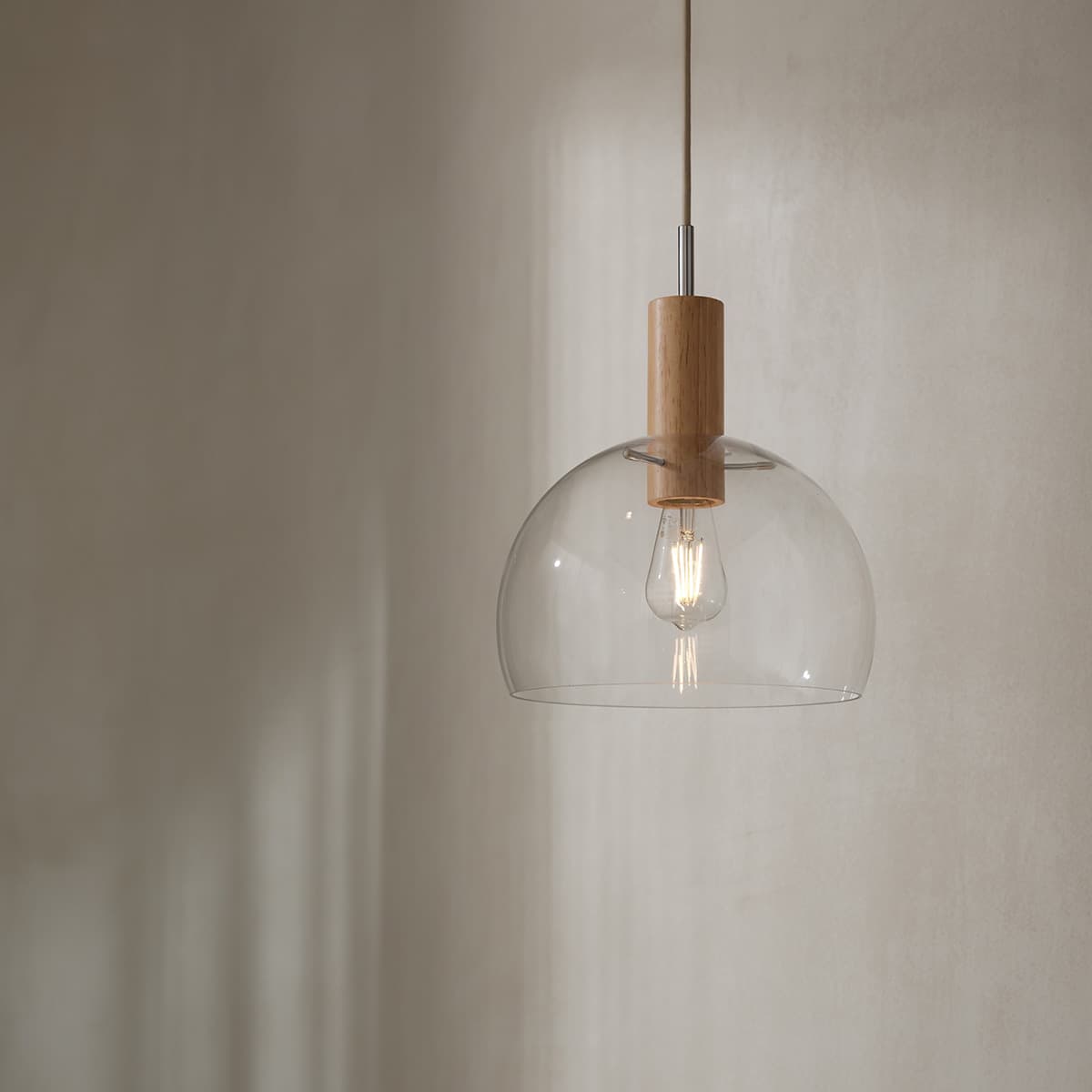 Odelia Pendant in Oak Timber with Brushed Chrome and Clear Glass-img-2